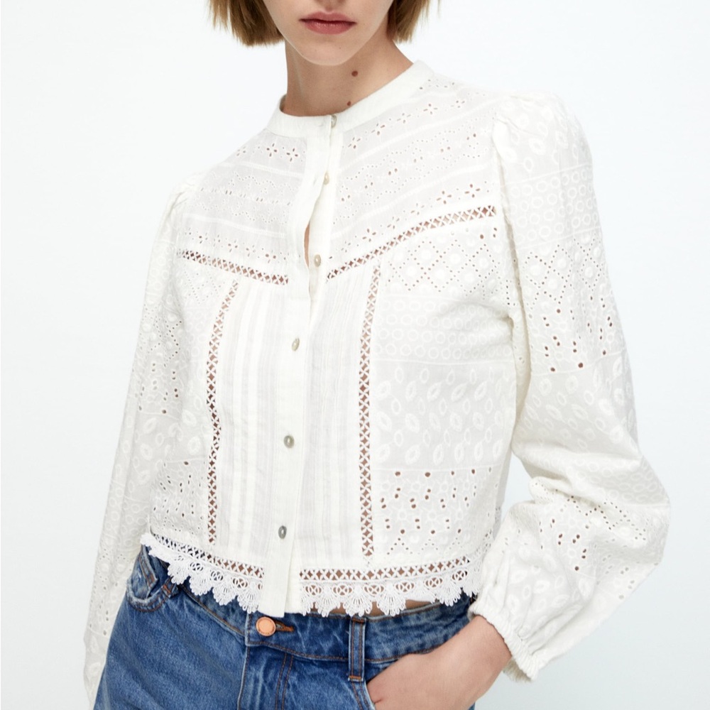 ZARA SHIRT WITH CUTWORK EMBROIDERY XL